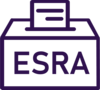 An outline of a ballot box with the letters ESRA written across it.